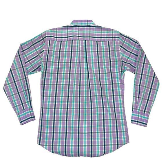 Peter Millar Button Front Shirt Mens M Blue Purple Plaid Casual Preppy Business - Picture 5 of 15